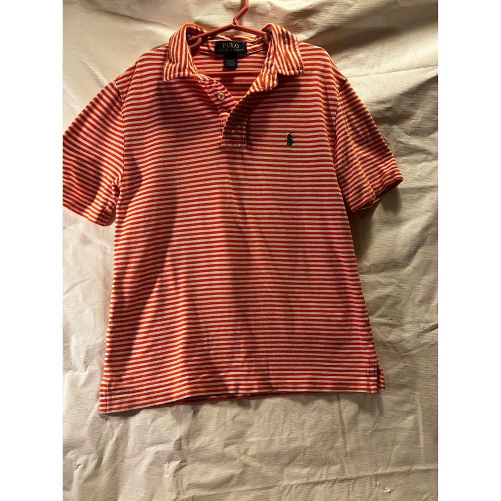 Polo Ralph Lauren Kids Orange White Striped Cotton Polo Shirt Size M 10-12
